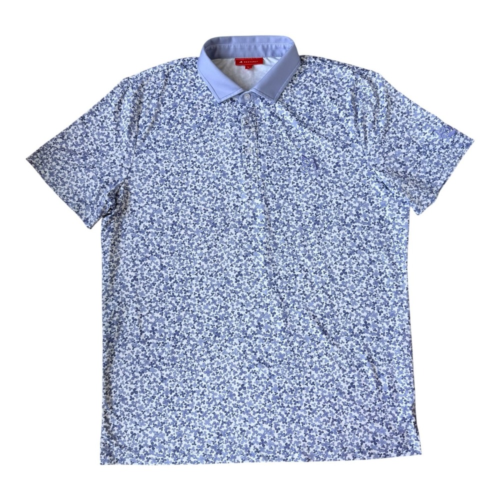 Redvanly Men's Large Pierre Performance Polo Blue Lavender Floral Golf‎ Shirt